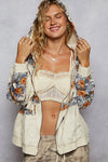POL Zip Up Floral and Lace Patch Washed Hoodie