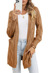 Apricot Ribbed Trim Hollow Knit Side Slits Cardigan