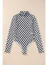 Black Checkered Print Long Sleeve Mock Neck Bodysuit