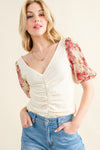 And The Why Full Size Floral Print Textured Sleeve Knit Top - Cocoa Yacht Club