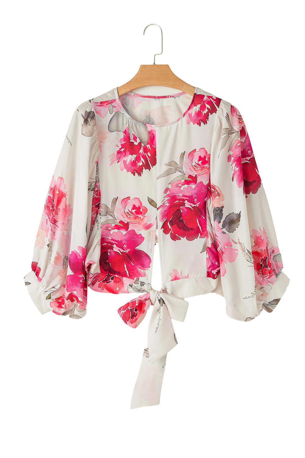 Rose Floral 3/4 Sleeve Lace-up Back Blouse