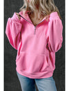 Black Zip-up Stand Neck Kangaroo Pocket Sweatshirt