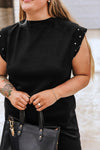 Black Studded Cap Sleeve Plus Size T Shirt Dress