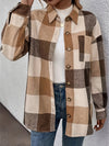 Curved Hem Plaid Collared Neck Shacket