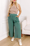 Smoke Green Plus Size Textured Frayed Edge Wide Leg Pants