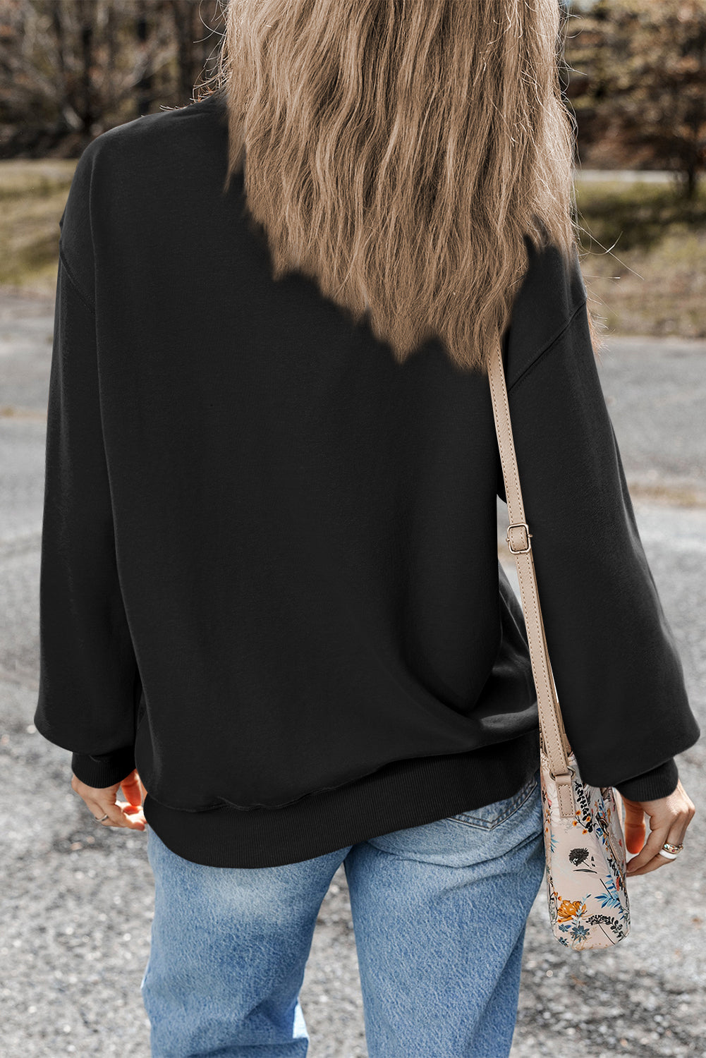 Orange Plain Drop Shoulder Crewneck Pullover Sweatshirt