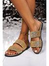 Gold Glittering Hollow Out Dual Straps Flat Slides Shoes