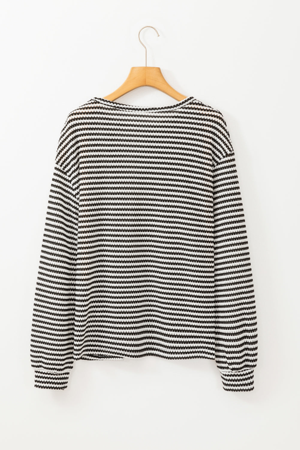 Rose Stripe Round Neck Drop Shoulder Long Sleeve Top