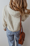 White Casual Contrast Ribbed Edge Plush Hoodie