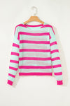 Green Striped Round Neck Colorblock Knit Sweater