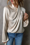 Cutout Ruched Long Sleeve Blouse - Cocoa Yacht Club