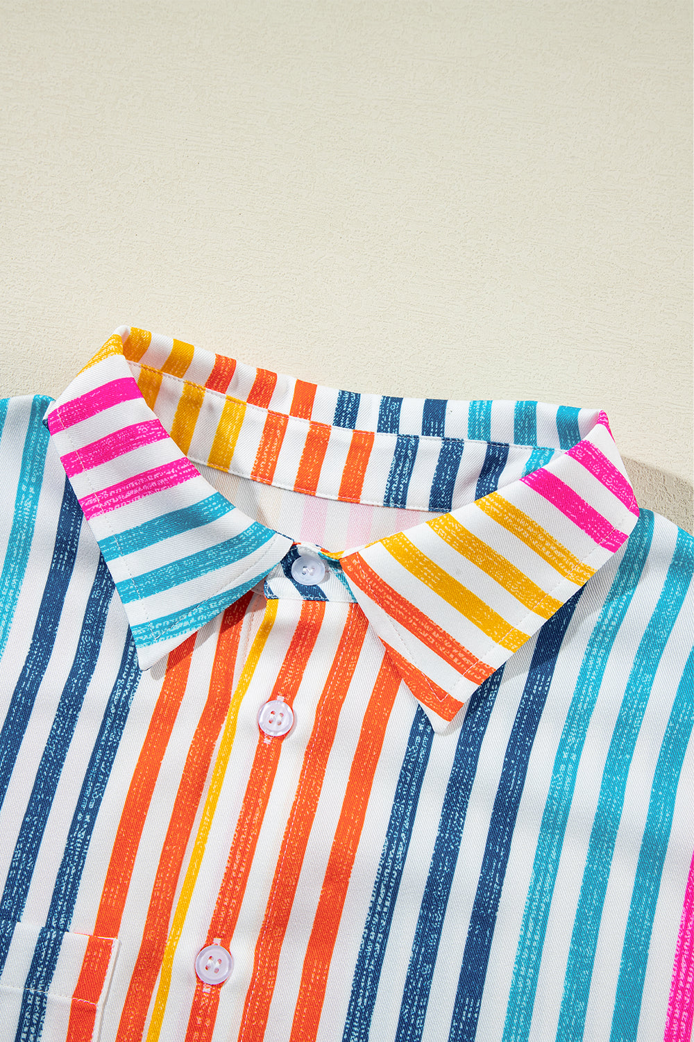 Colorful Striped Patch Pocket Long Sleeve Shirt