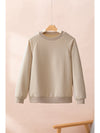 Beige Solid Color Textured Raglan Sleeve Pullover Sweatshirt