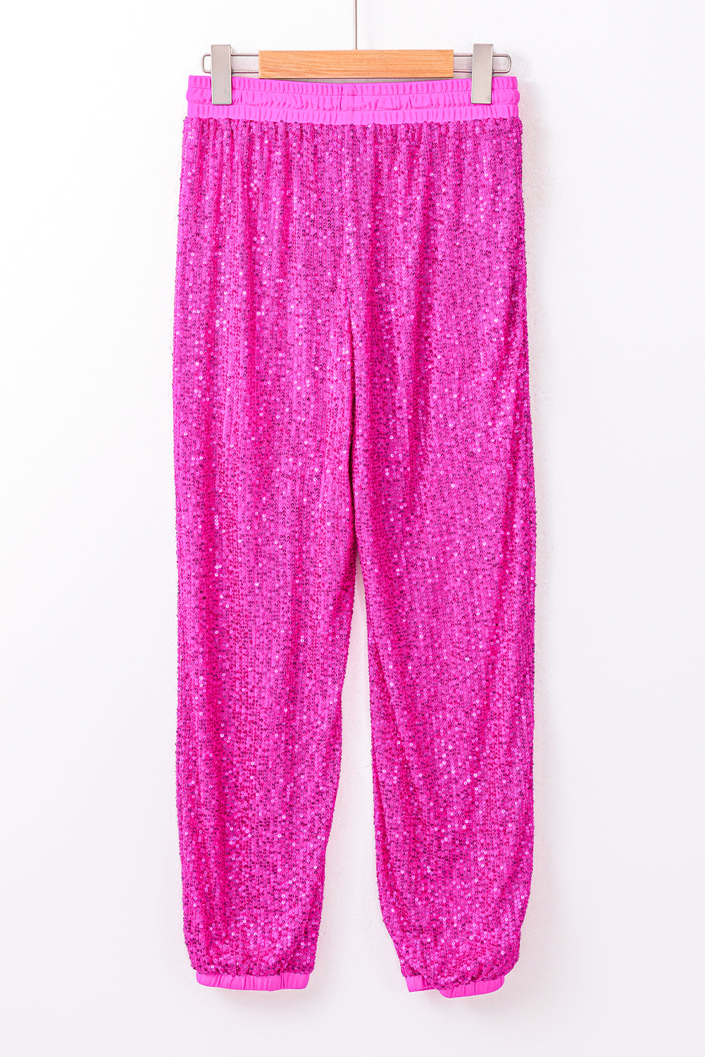 Rose Sequins Tie Elastic Waist Jogger Pants