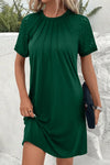 Dark Brown Contrast Lace Raglan Sleeve Pleated Detail Shift Dress