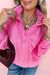 Bright Pink Half Button Collar Drop Shoulder Sweatshirt