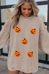 Apricot Twsted Rib Chenille Halloween Pumpkin Patched Graphic Sweatshirt