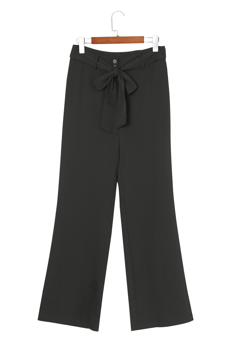 Black Casual Belted Wide Leg High Waisted Pants