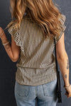 Pink Grey Casual Striped Print Ruffle Summer Top