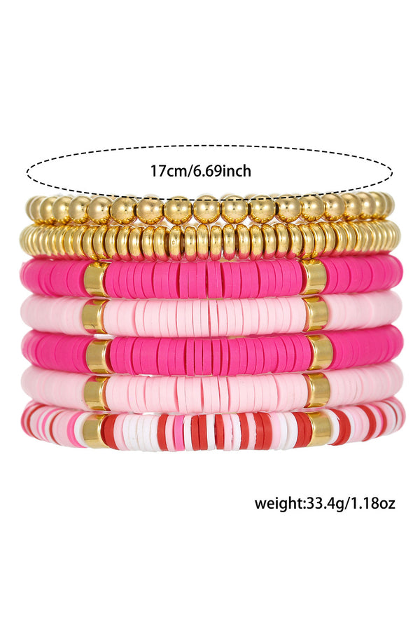 Bright Pink 7pcs Color Block Beaded Bracelet Set