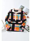 Plus Size Color Block Half Snap Long Sleeve Sweatshirt