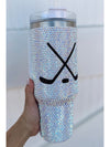 Silvery 40Oz Hockey Game Day Rhinestone Tumbler with Handle