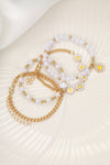 White 4pcs Daisy Pearl Beaded Chain Bracelet Set