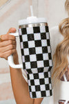 Black 40oz Rhinestone Checkered Handled Tumbler