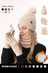 White Knit Beanie Hat Scarf and Gloves 3pcs Winter Thermal Set