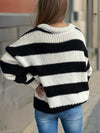 Contrast Striped Round Neck Long Sleeve Sweater