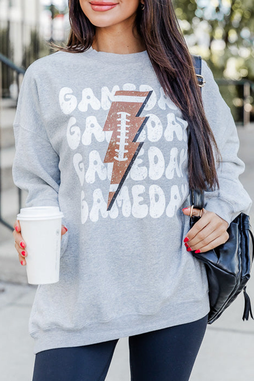 Gray GAME DAY Lightning Football Print Pullover Sweatshirt