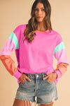 Dark Blue Color Block Sleeve Loose Fit Top