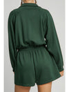 Blackish Green Solid Zip-up Drawstring Romper