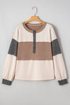 Jet Stream Colorblock Waffle Patchwork Loose Henley Top