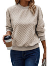 Beige Solid Color Textured Raglan Sleeve Pullover Sweatshirt