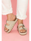 Beige Suede Buckle Decor Corky Platform Slides Shoes