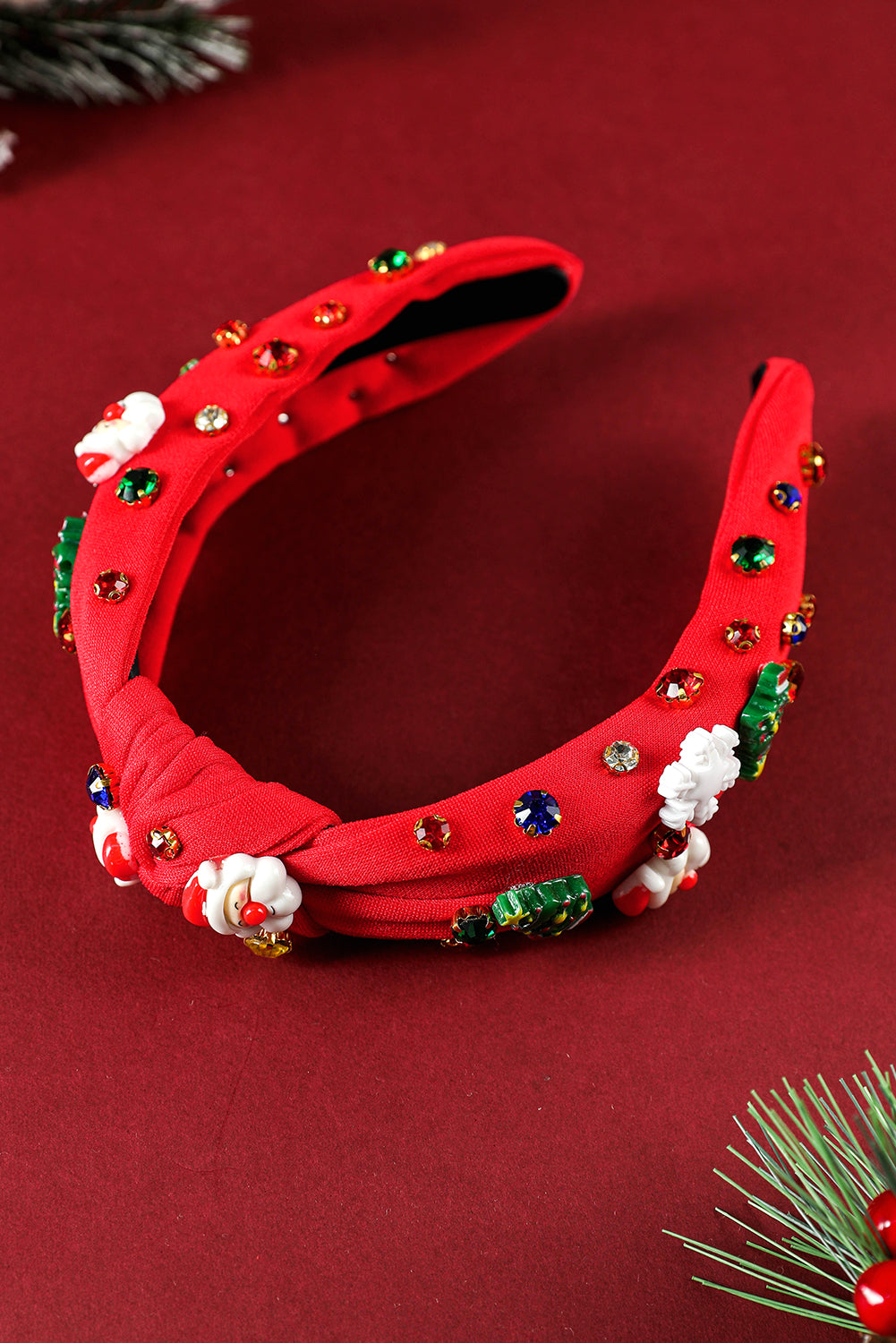 Fiery Red Cartoon Christmas Charm Rhinestone Knotted Headband