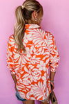 Orange Botanical Print Chest Pocket Button Up Shirt