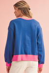 Blue Contrast Trim Bubble Sleeve Sweatshirt