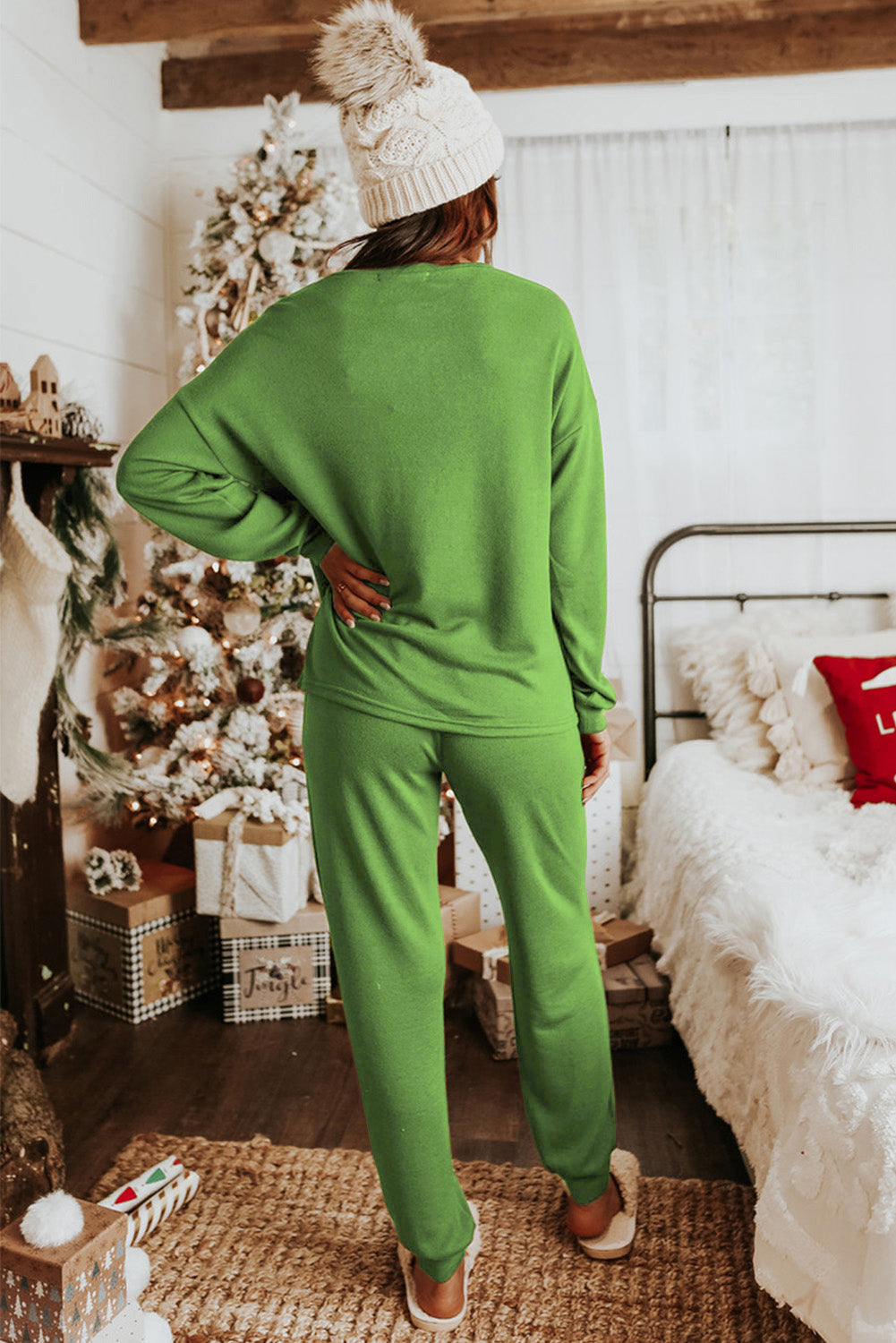 Spinach Green Christmas Candy Cane Graphic Lounge Set