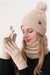 White Knit Beanie Hat Scarf and Gloves 3pcs Winter Thermal Set