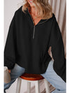 Smoke Green Half Zipper Kangaroo Pockets Drop Shoulder Hoodie