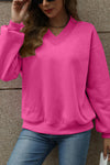 Sachet Pink Solid Colour V-Neck Loose Fit Sweatshirt