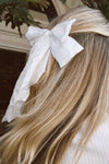 White Elegant Oversized Ribbon Bowknot Satin Hair Clip