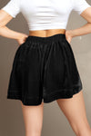 Shorts Black Velvet Smocked High Waist Shorts.