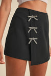 Black Rhinestone Bow High Waist Mini Skirt