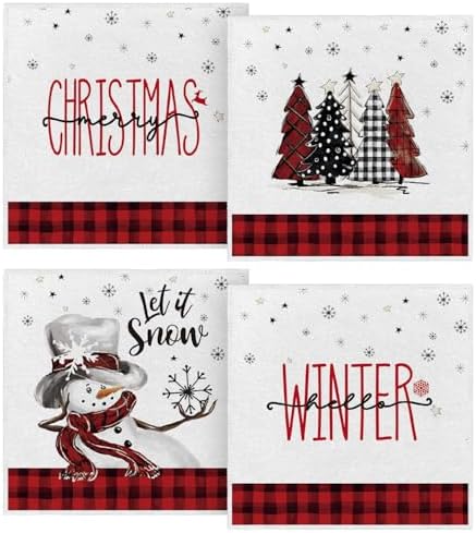 Artoid Mode Red Black Buffalo Plaid Snowman, Set of 4