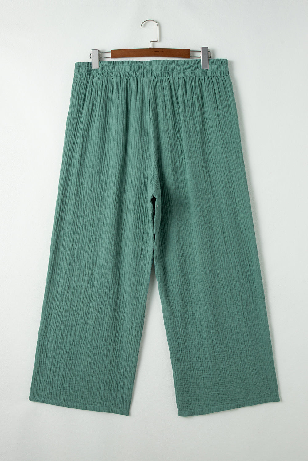 Smoke Green Plus Size Textured Frayed Edge Wide Leg Pants