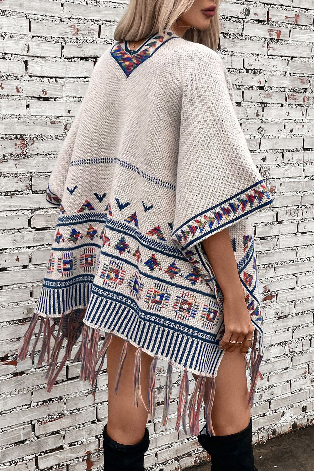 Beige Casual Loose Jacquard Cape Poncho Jacket