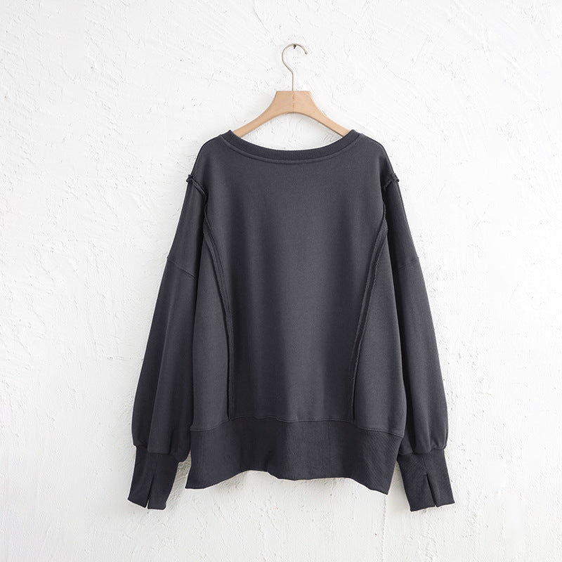 Exposed Seam High-Low Long Sleeve Sweatshirt